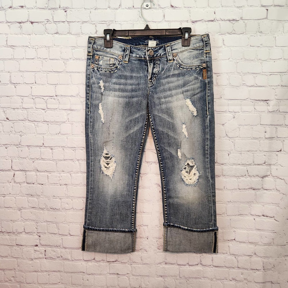 Silver Jeans Women's Santorini Low rise Distressed Cuffed Capri 29